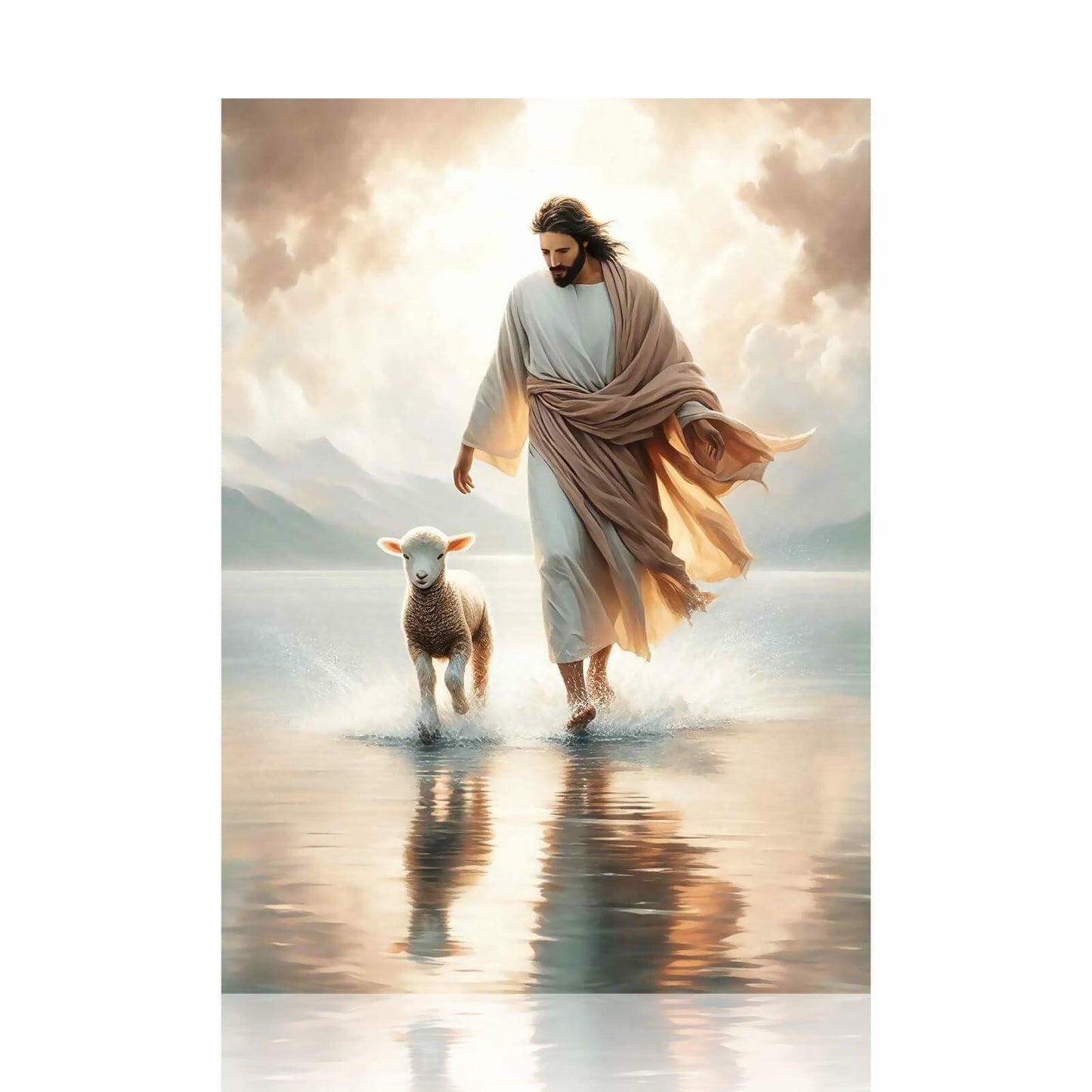 Generic Jesus and Lamb Canvas Wall Art Christian Poster 16x24in YS-5 Unframed