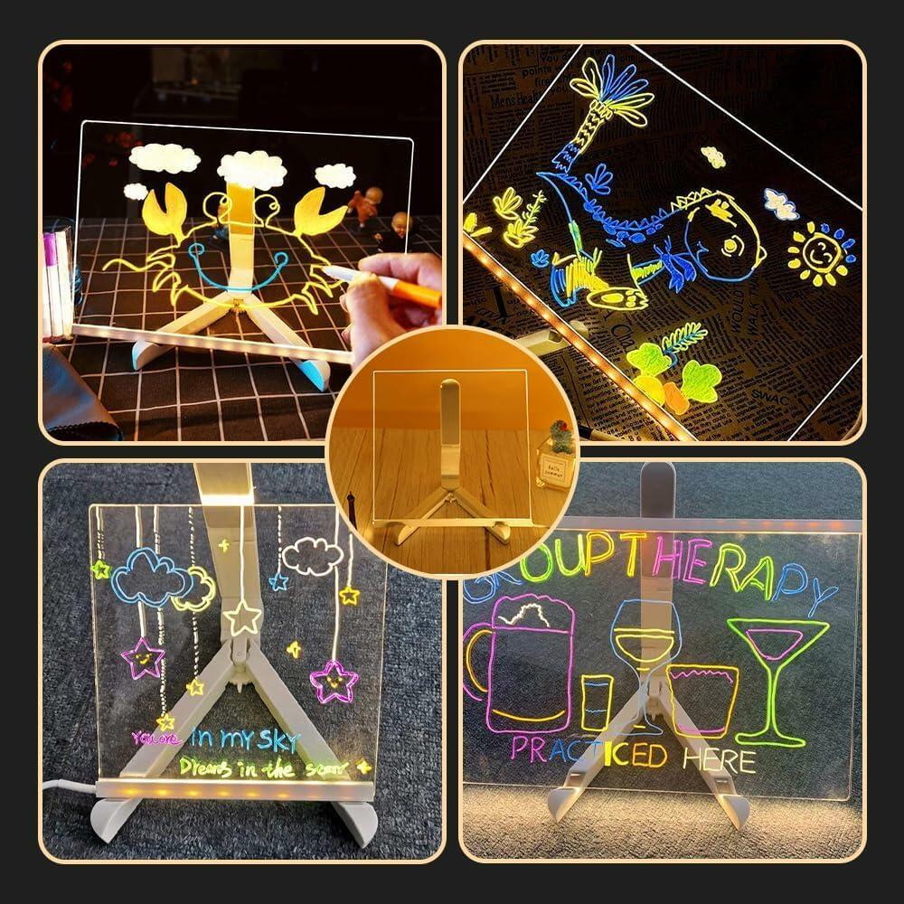 WESUN LED Note Board Acrylic Light Up Message Board 7 Pens 7.9x7.9"