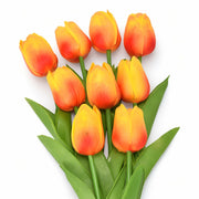 Tumhorn 10pcs Yellow Red Artificial Tulip Flowers 13in Silk Bouquet