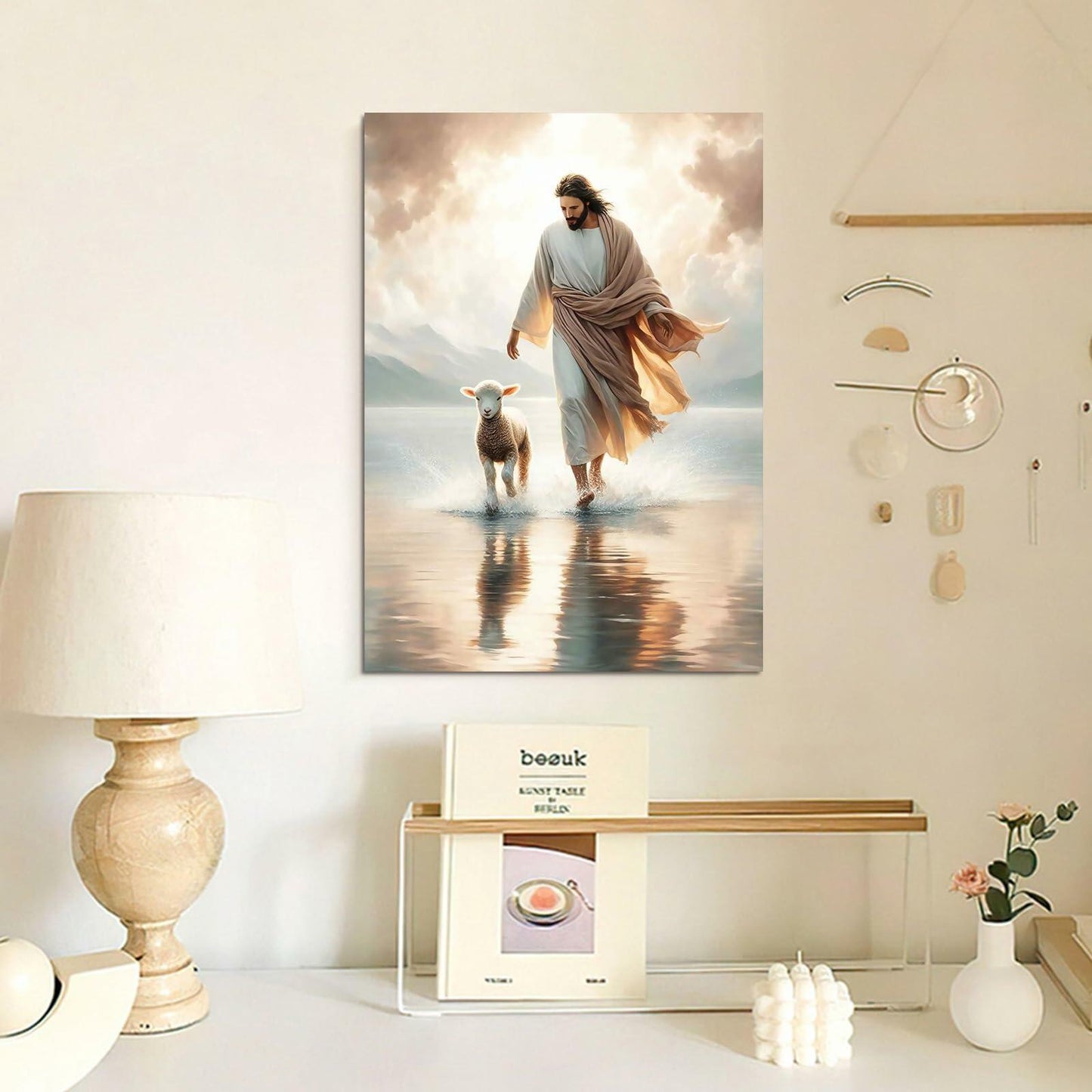 Generic Jesus and Lamb Canvas Wall Art Christian Poster 16x24in YS-5 Unframed