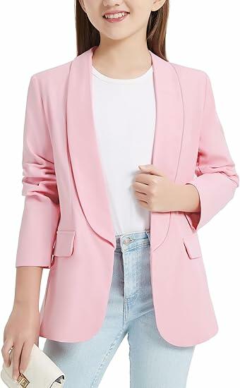 Mebius Girls Pink Shawl Collar Blazer Jacket Open Front Size 12Y