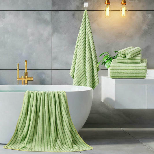 Mistyrose Microfiber Bath Towels 8 Pack Set Large Fruit Green Striped
