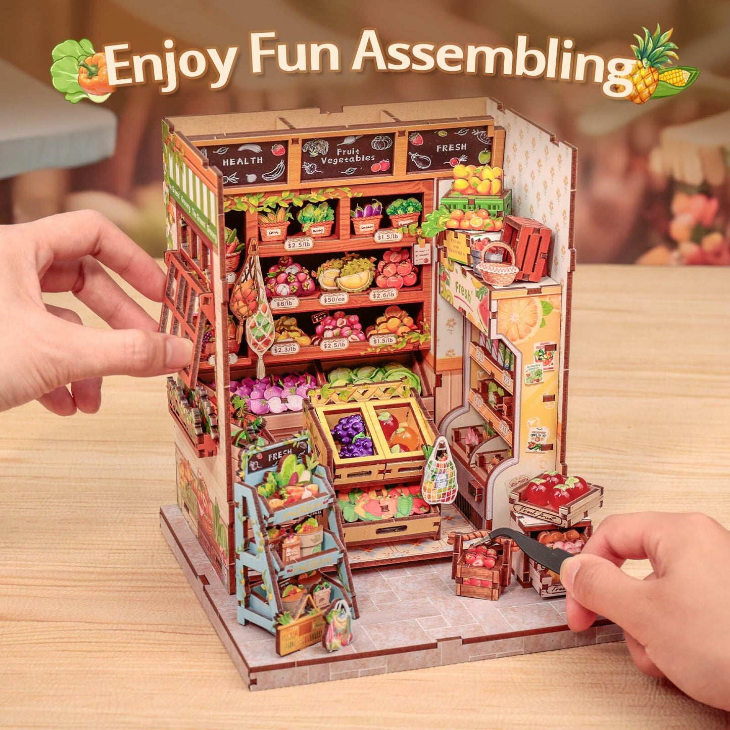 Cutefun Book Nook Kit DIY Mini Fruit & Vegetable Store LED Greens’ Grocery