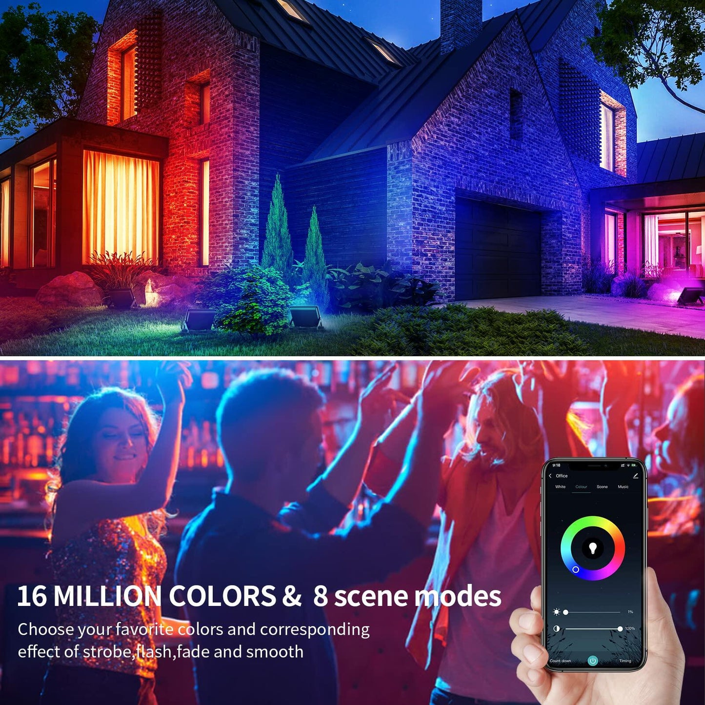 ILLSTAR Full Power RGB Flood Light 60W Smart Color Changing IP66 Large