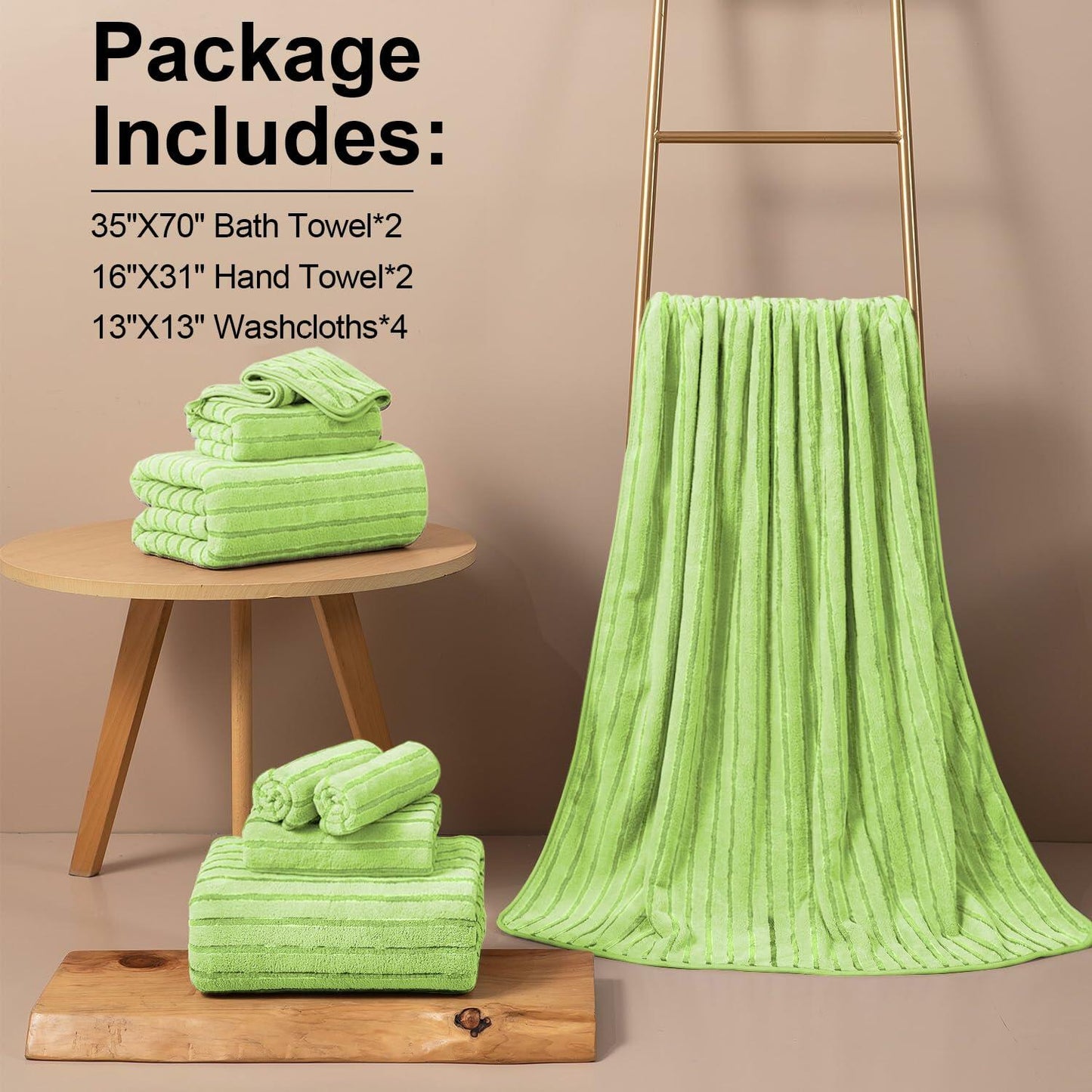 Mistyrose Microfiber Bath Towels 8 Pack Set Large Fruit Green Striped