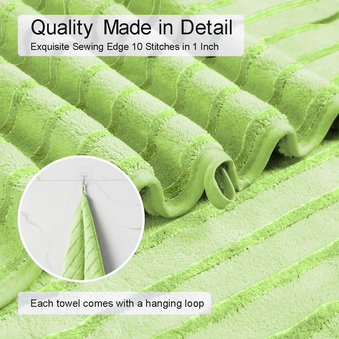 Mistyrose Microfiber Bath Towels 8 Pack Set Large Fruit Green Striped