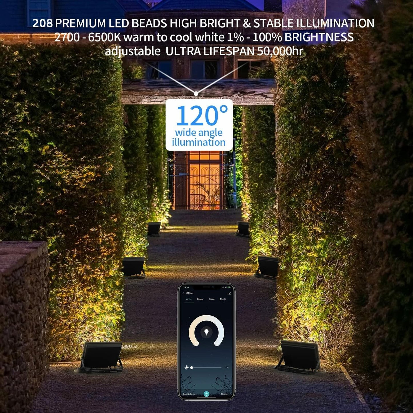 ILLSTAR Full Power RGB Flood Light 60W Smart Color Changing IP66 Large