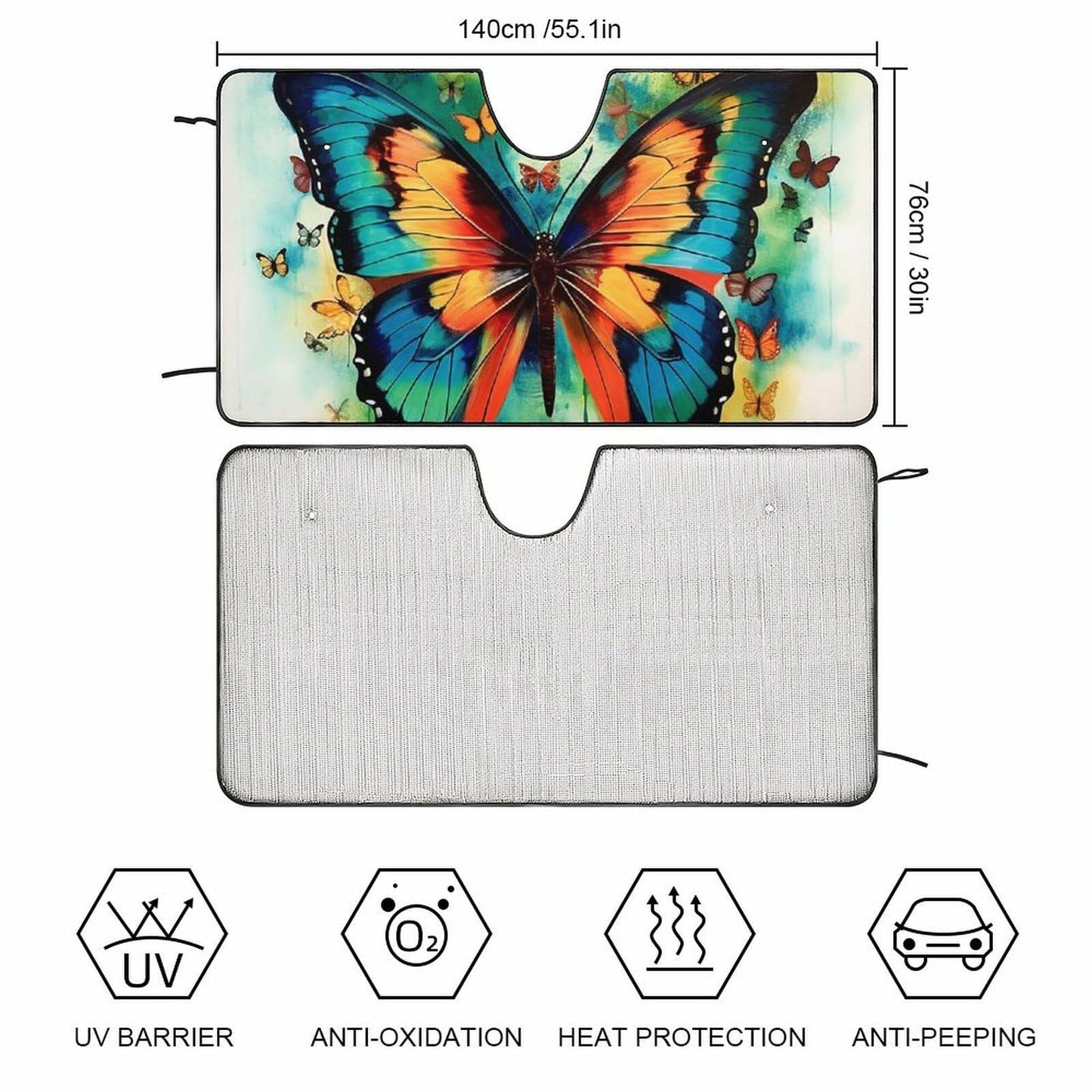 BAHELS Colorful Butterfly Car Windshield Sunshade UV Protector 55x30 Inch