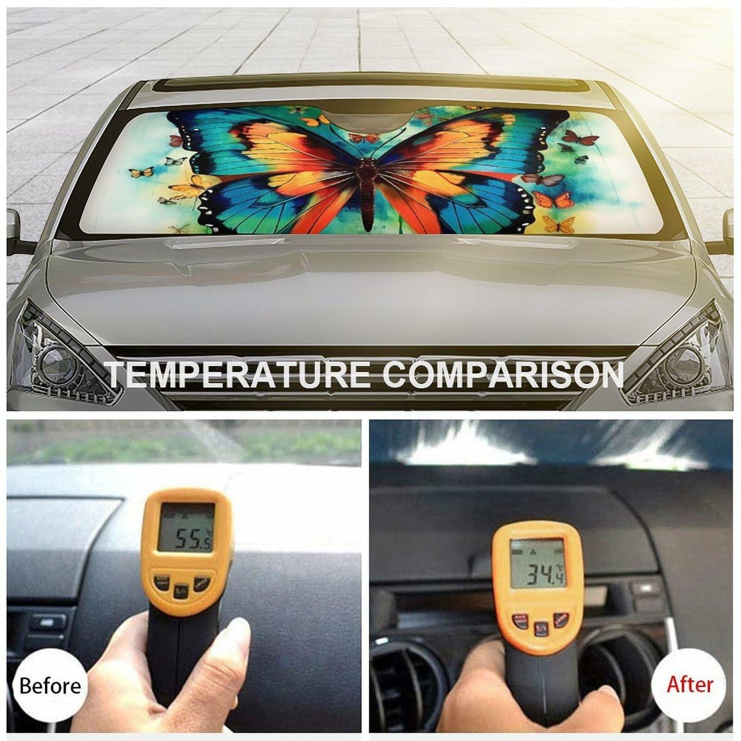 BAHELS Colorful Butterfly Car Windshield Sunshade UV Protector 55x30 Inch