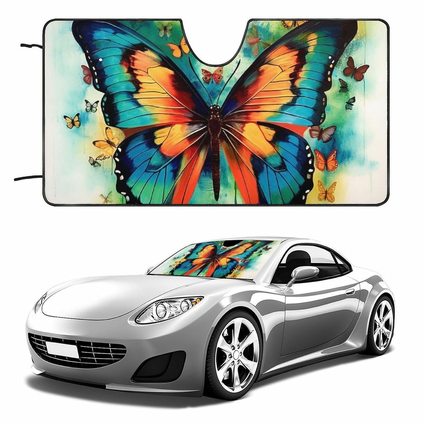 BAHELS Colorful Butterfly Car Windshield Sunshade UV Protector 55x30 Inch