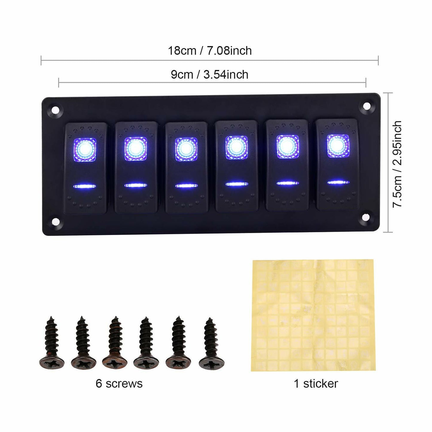 Garfour Marine 6 Gang 5 Pin Red LED Aluminum Rocker Switch Panel