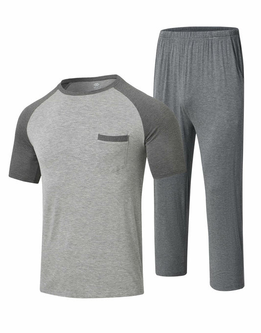 MoFiz Mens Sleepwear Pajama Set Lightweight Cotton Dark Gray Light Grey Size XL