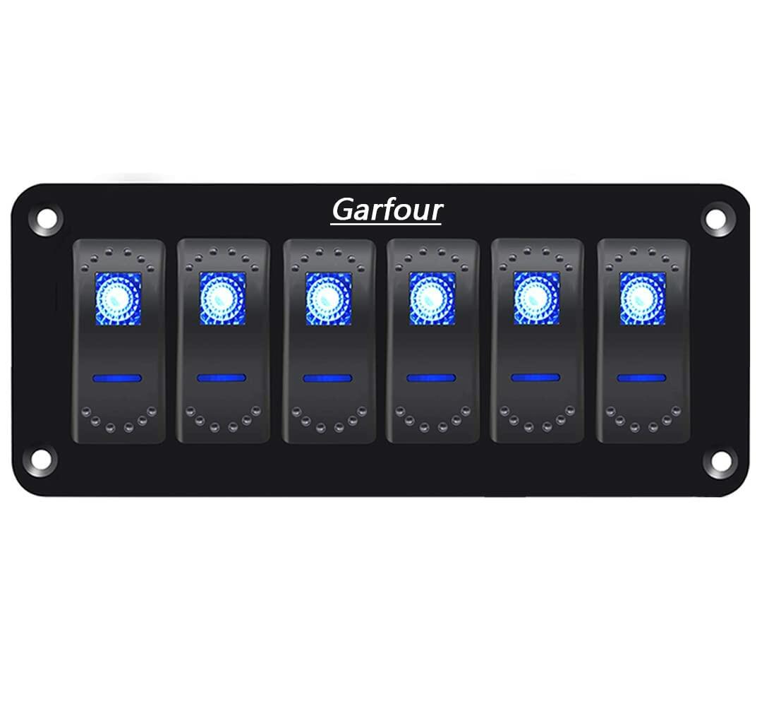 Garfour Marine 6 Gang 5 Pin Red LED Aluminum Rocker Switch Panel