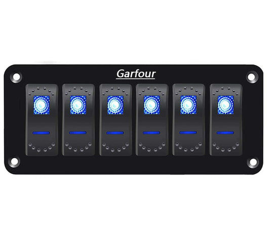 Garfour Marine 6 Gang 5 Pin Red LED Aluminum Rocker Switch Panel