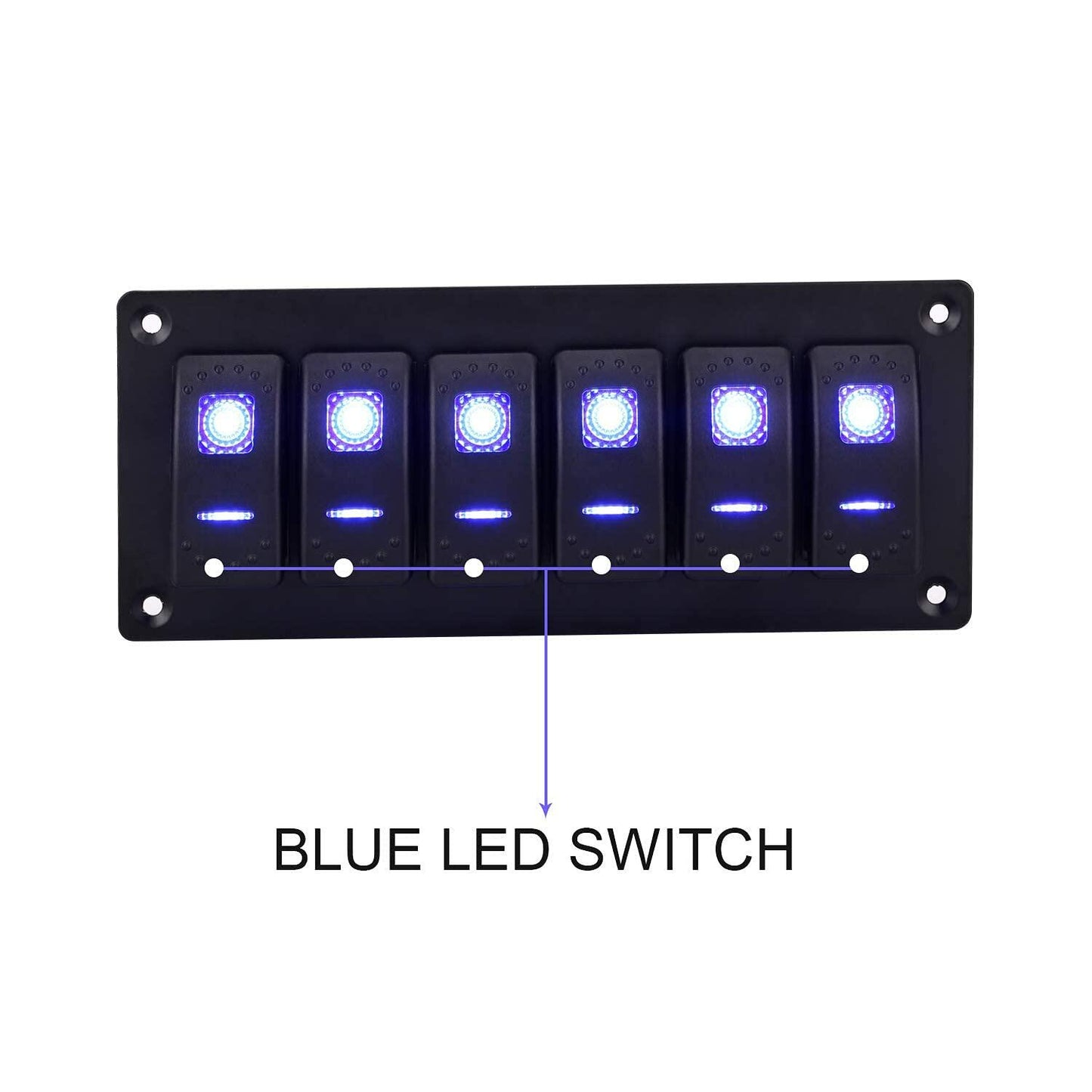 Garfour Marine 6 Gang 5 Pin Red LED Aluminum Rocker Switch Panel