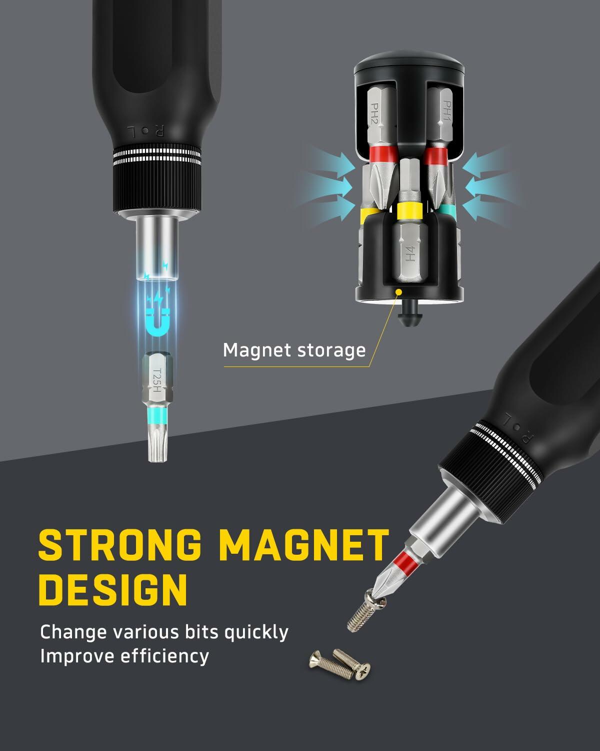 Banshu 12-in-1 Ratchet Screwdriver Set Magnetic Bits Case Colorful Alloy Steel