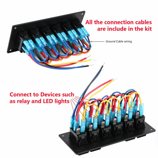 Garfour Marine 6 Gang 5 Pin Red LED Aluminum Rocker Switch Panel