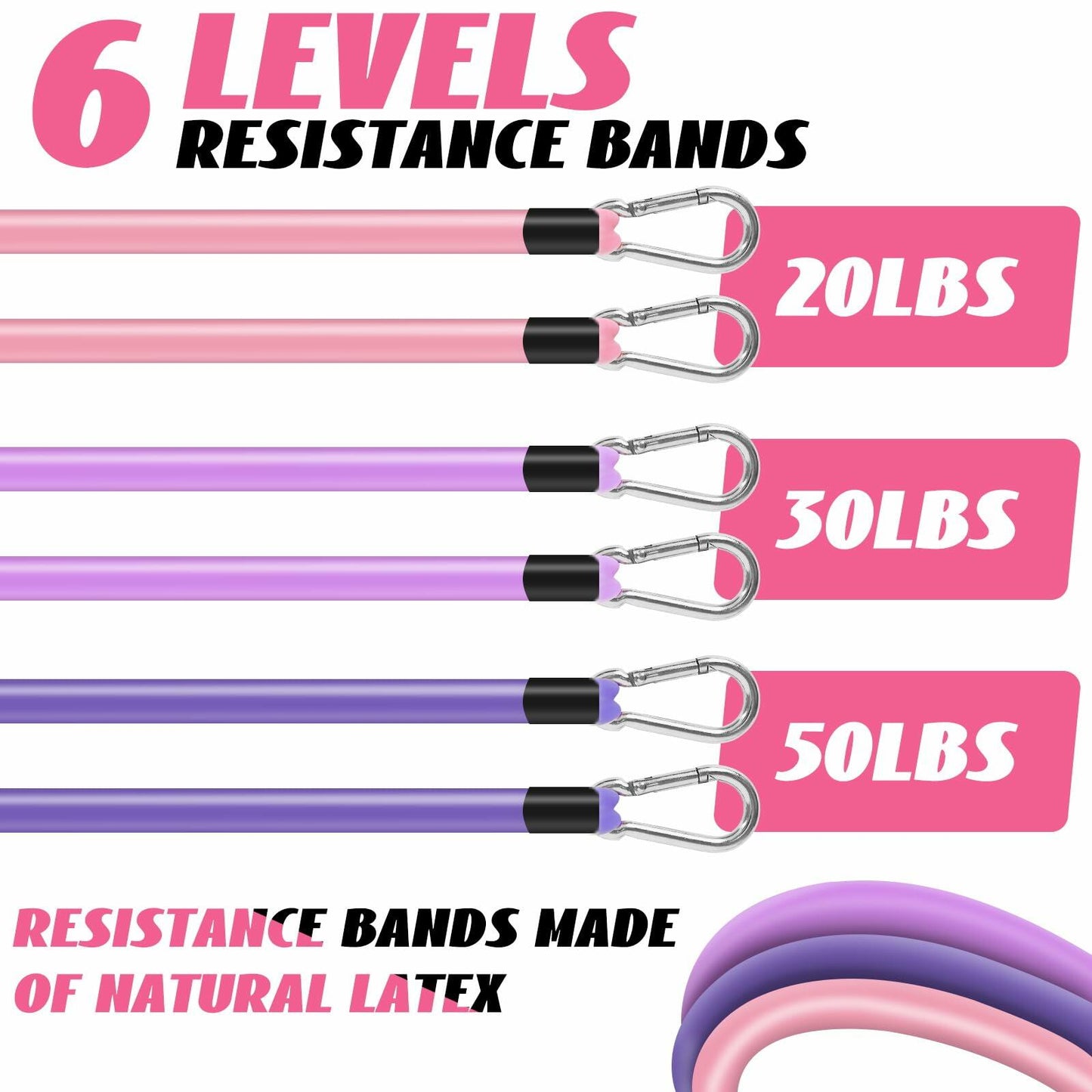 Olodeer Pilates Bar Kit with Resistance Bands & Ab Roller Pink Full Body