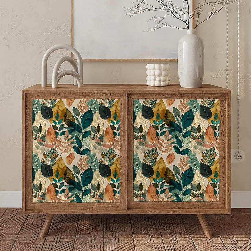 MuralPeel Boho Leaf Botanical Peel Stick Wallpaper Brown Green Yellow