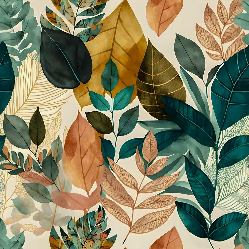 MuralPeel Boho Leaf Botanical Peel Stick Wallpaper Brown Green Yellow