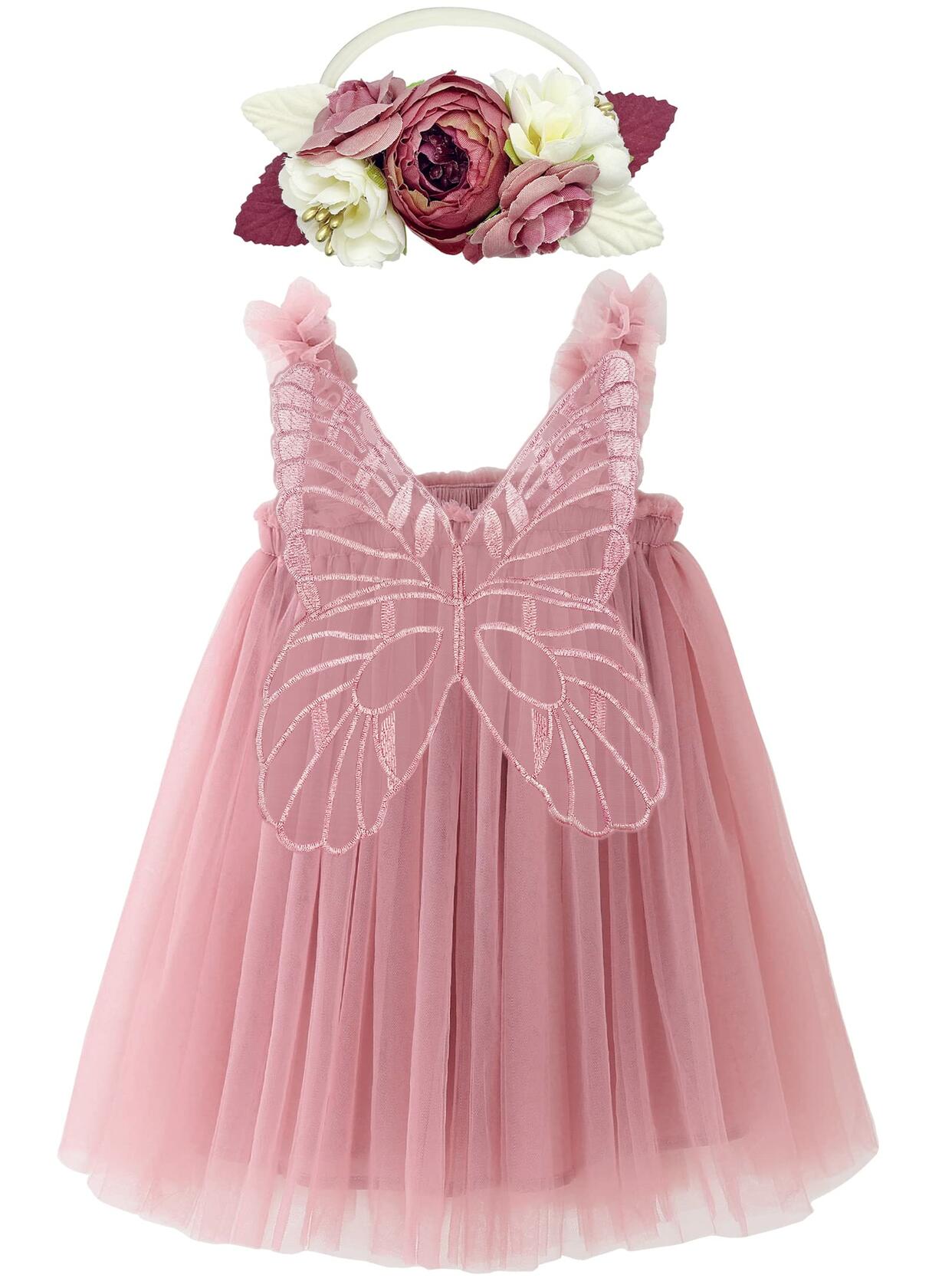 BGFKS Layered Butterfly Tulle Tutu Dress Baby Girls Dusty Rose Size 2T