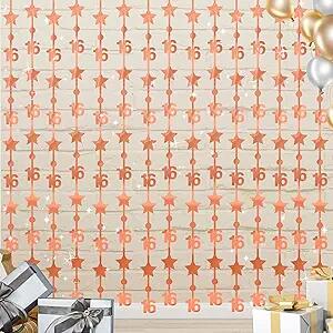 WenmthG 2 Pack Rose Gold 16th Birthday Party Decorations 3.3x6.6ft