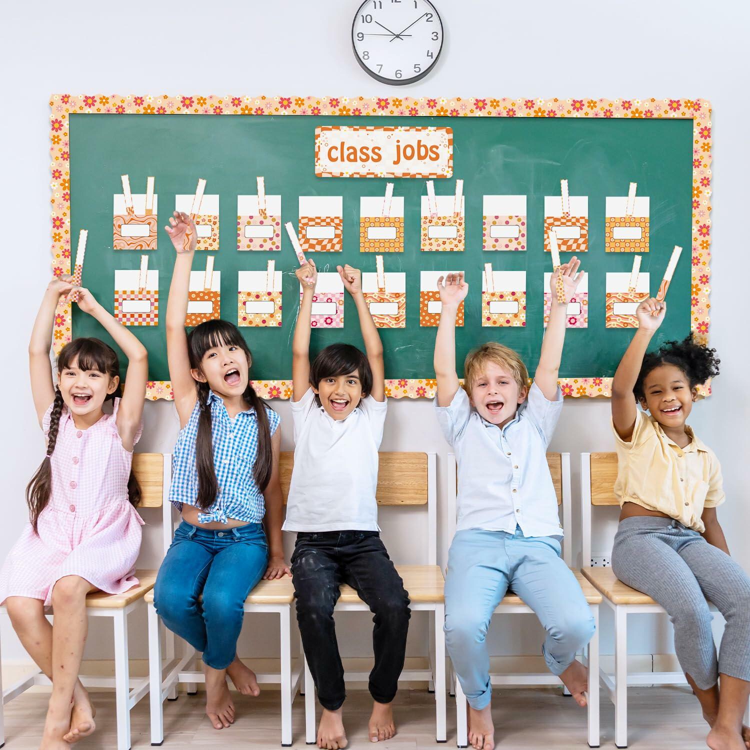WATINC 97pcs Classroom Jobs Bulletin Board Set Groovy Orange Style