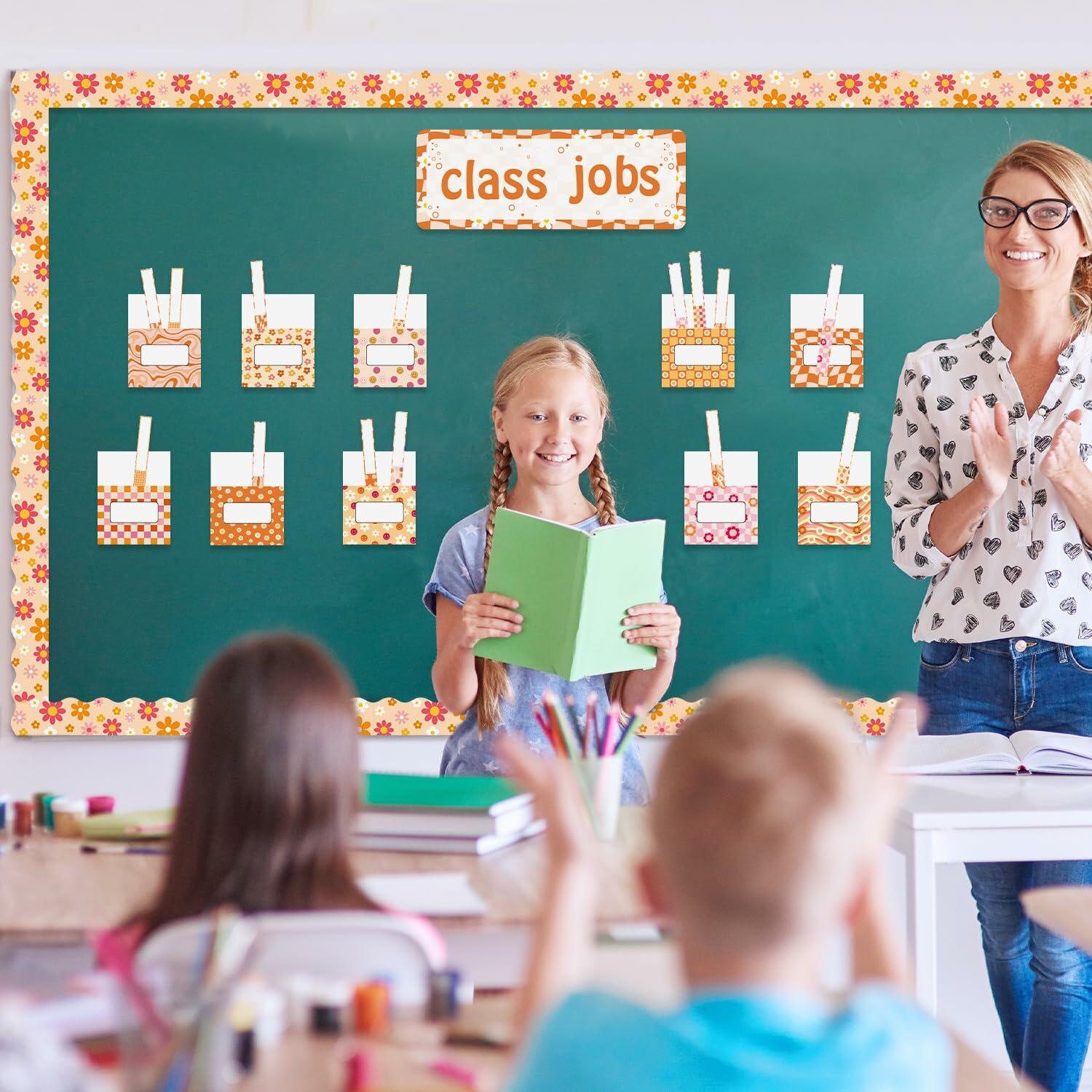 WATINC 97pcs Classroom Jobs Bulletin Board Set Groovy Orange Style