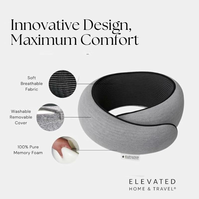 ELEVATED HOME & TRAVEL 2025 Travel Neck Pillow Memory Foam Dark Gray