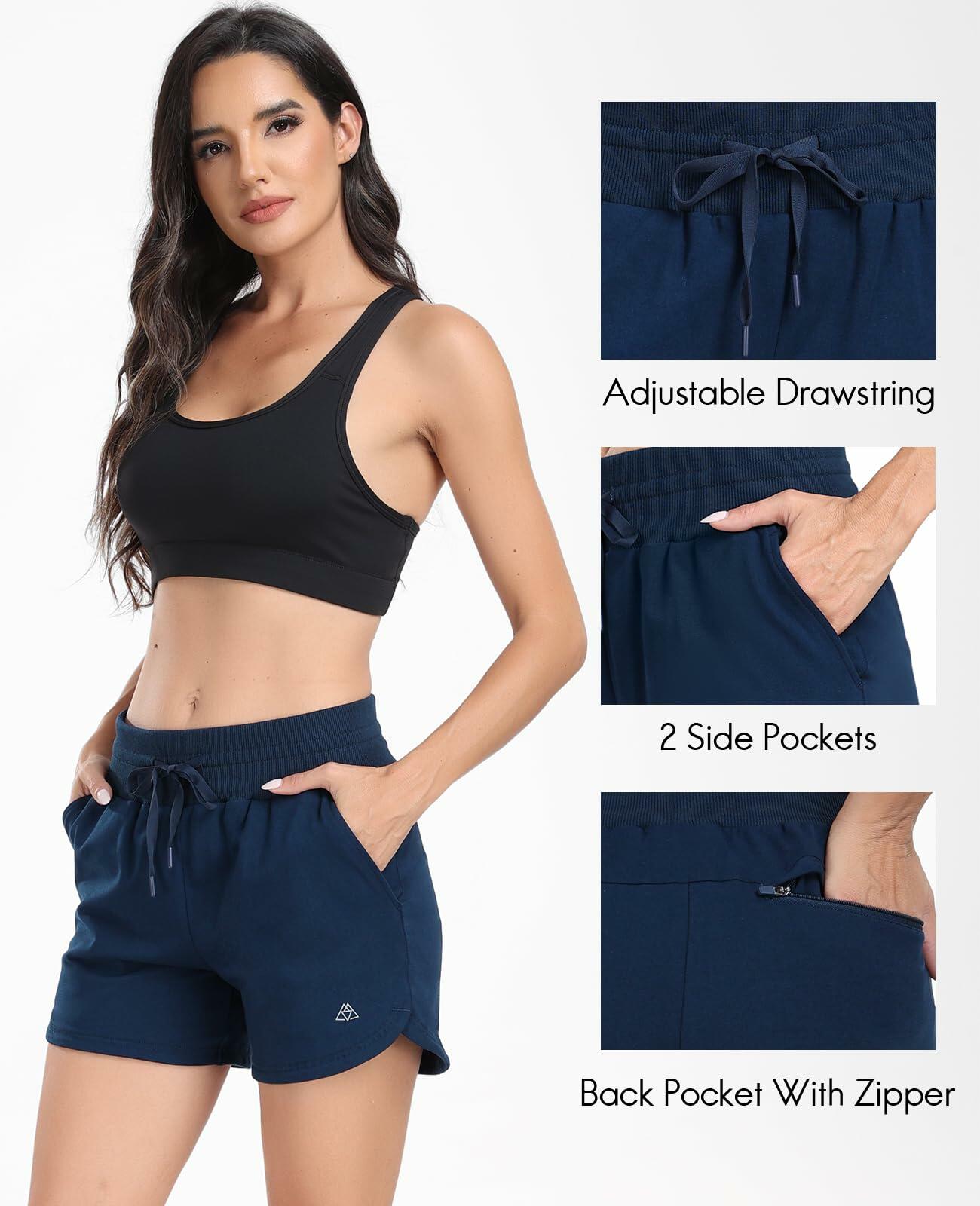 Haimont Women's Cotton 4" Sweat Shorts Navy Pockets Size S