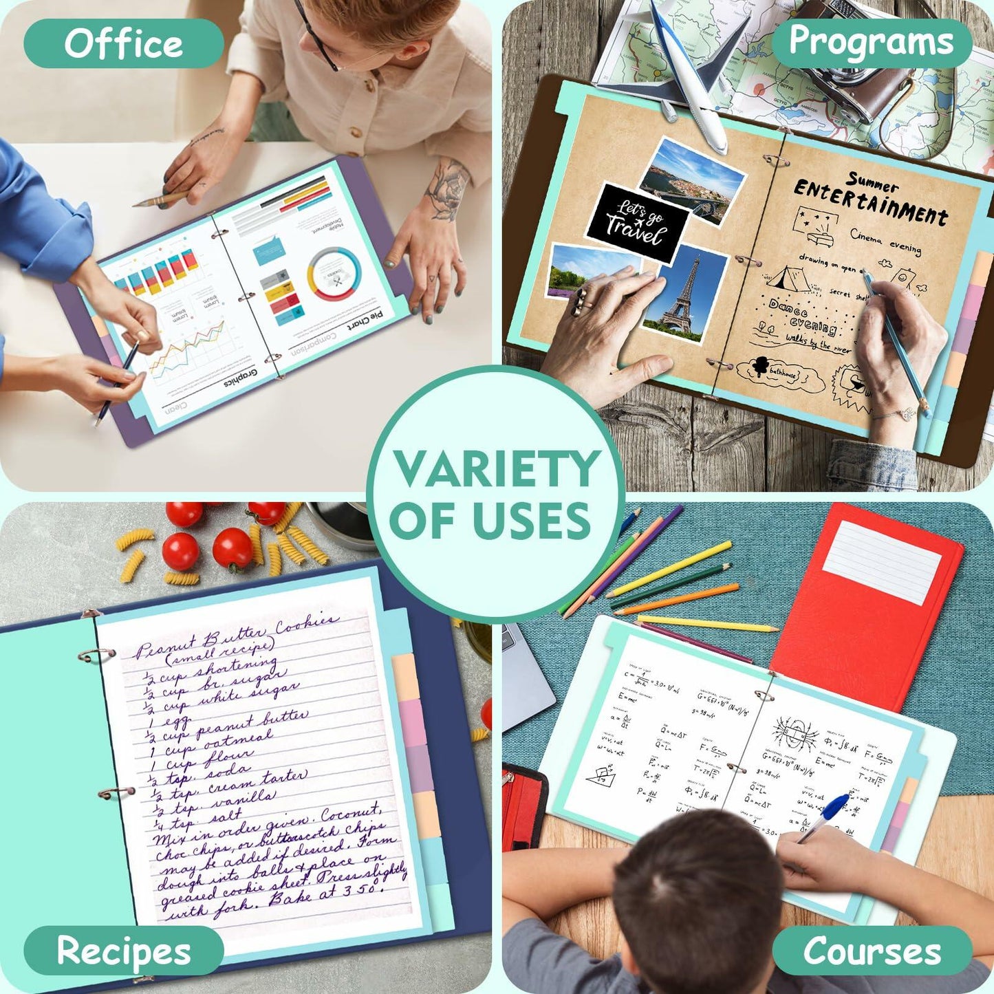 TREEHOLE 8 Tab Plastic Binder Dividers Set, Letter Size 8.5x11, Multicolor