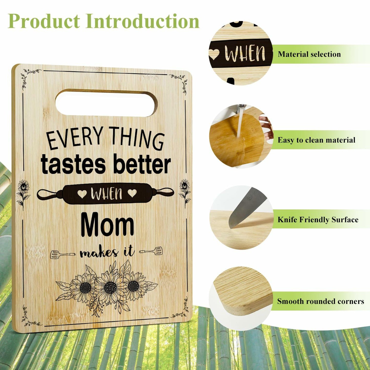DOIUCRO Gifts for Mom Bamboo Kitchen Cutting Board Wooden Serving Board