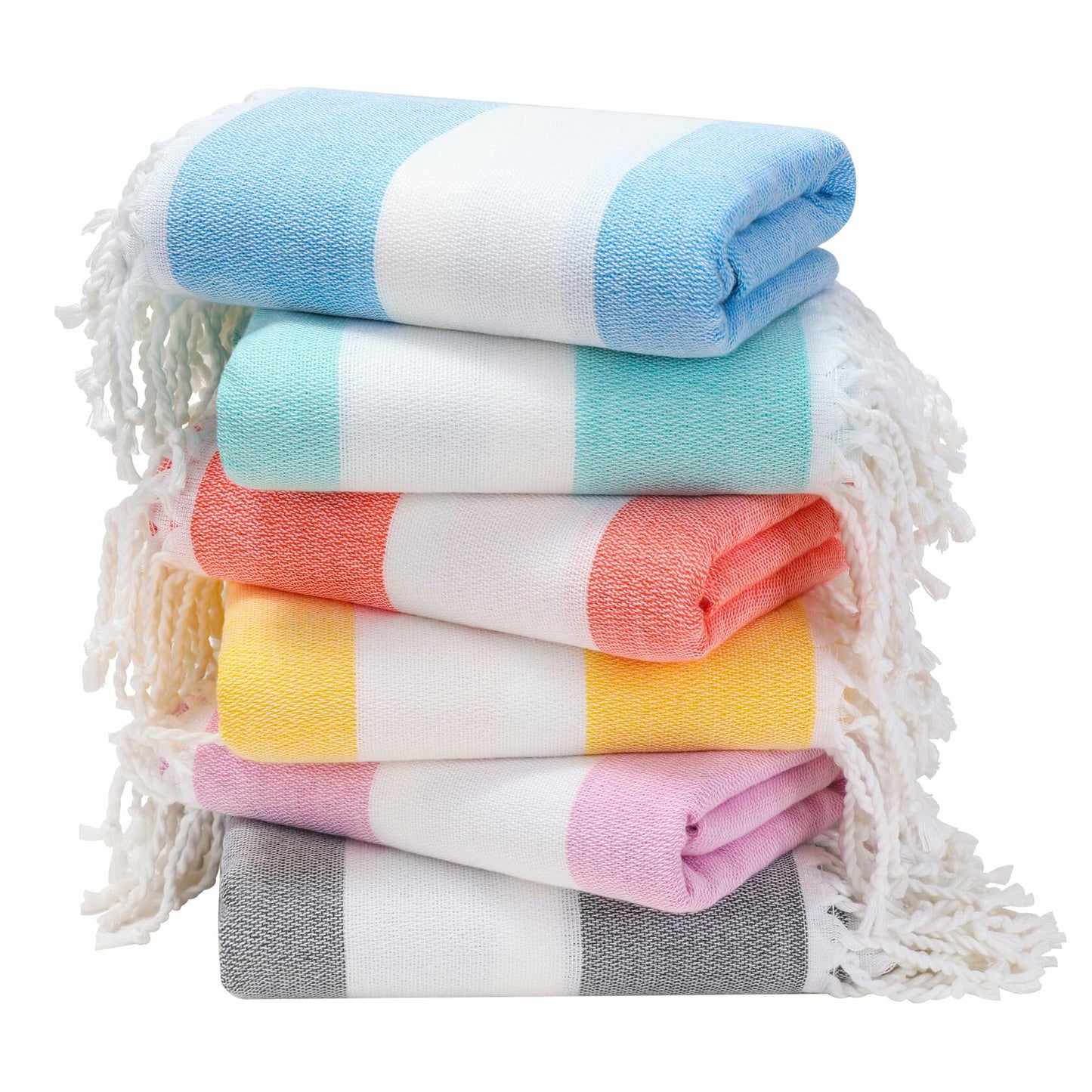 Genovega 6 Pack Oversized Stripe Turkish Beach Towels 74x38 Multicolor XL