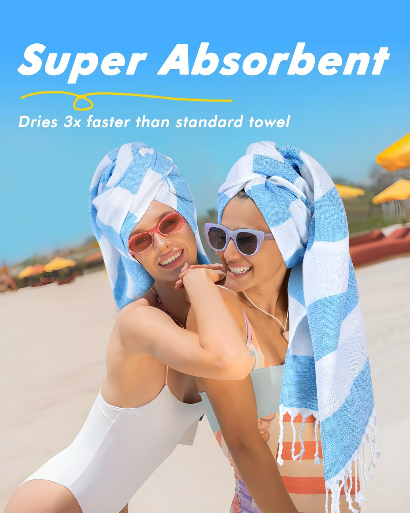 Genovega 6 Pack Oversized Stripe Turkish Beach Towels 74x38 Multicolor XL