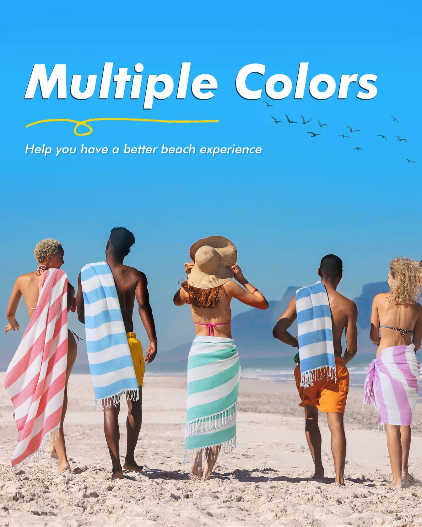 Genovega 6 Pack Oversized Stripe Turkish Beach Towels 74x38 Multicolor XL