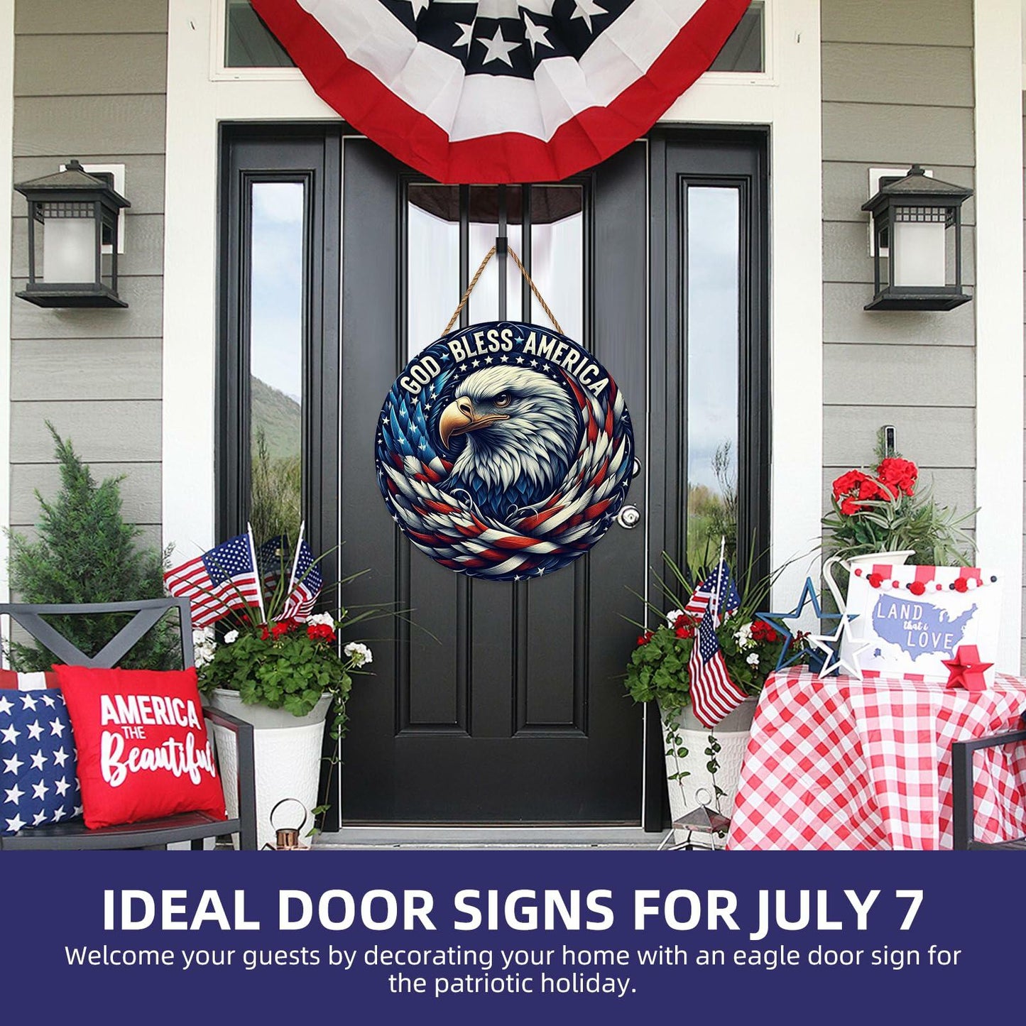 Hoomdycm Patriotic Memorial Day Door Sign Wooden Hanging Decor 12x12