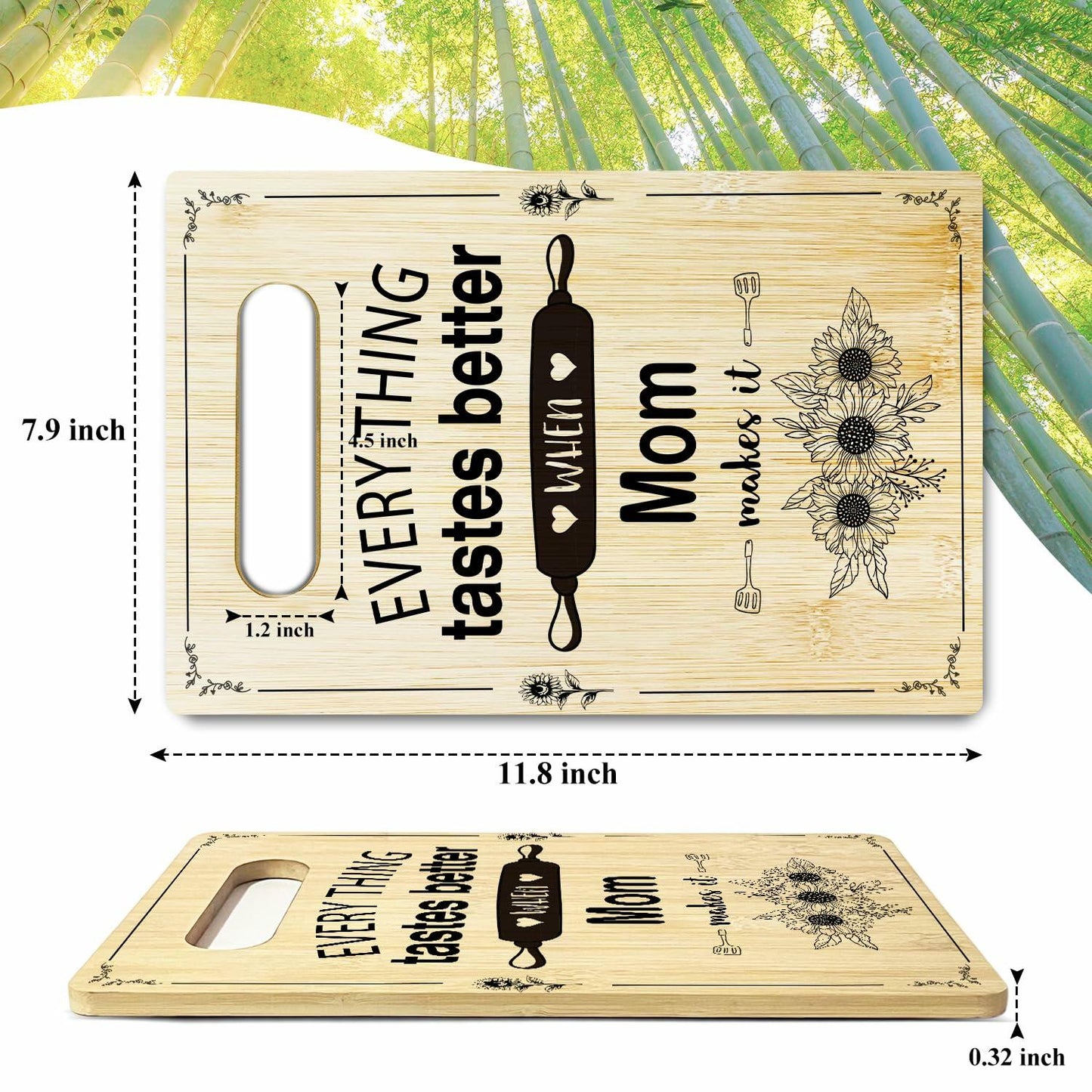 DOIUCRO Gifts for Mom Bamboo Kitchen Cutting Board Wooden Serving Board