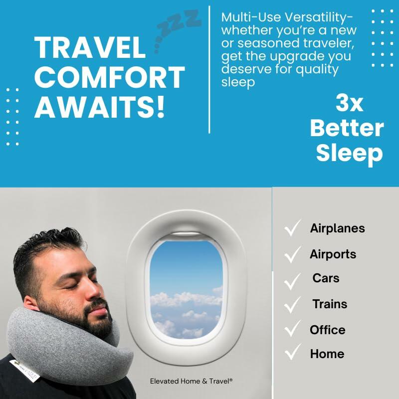 ELEVATED HOME & TRAVEL 2025 Travel Neck Pillow Memory Foam Dark Gray