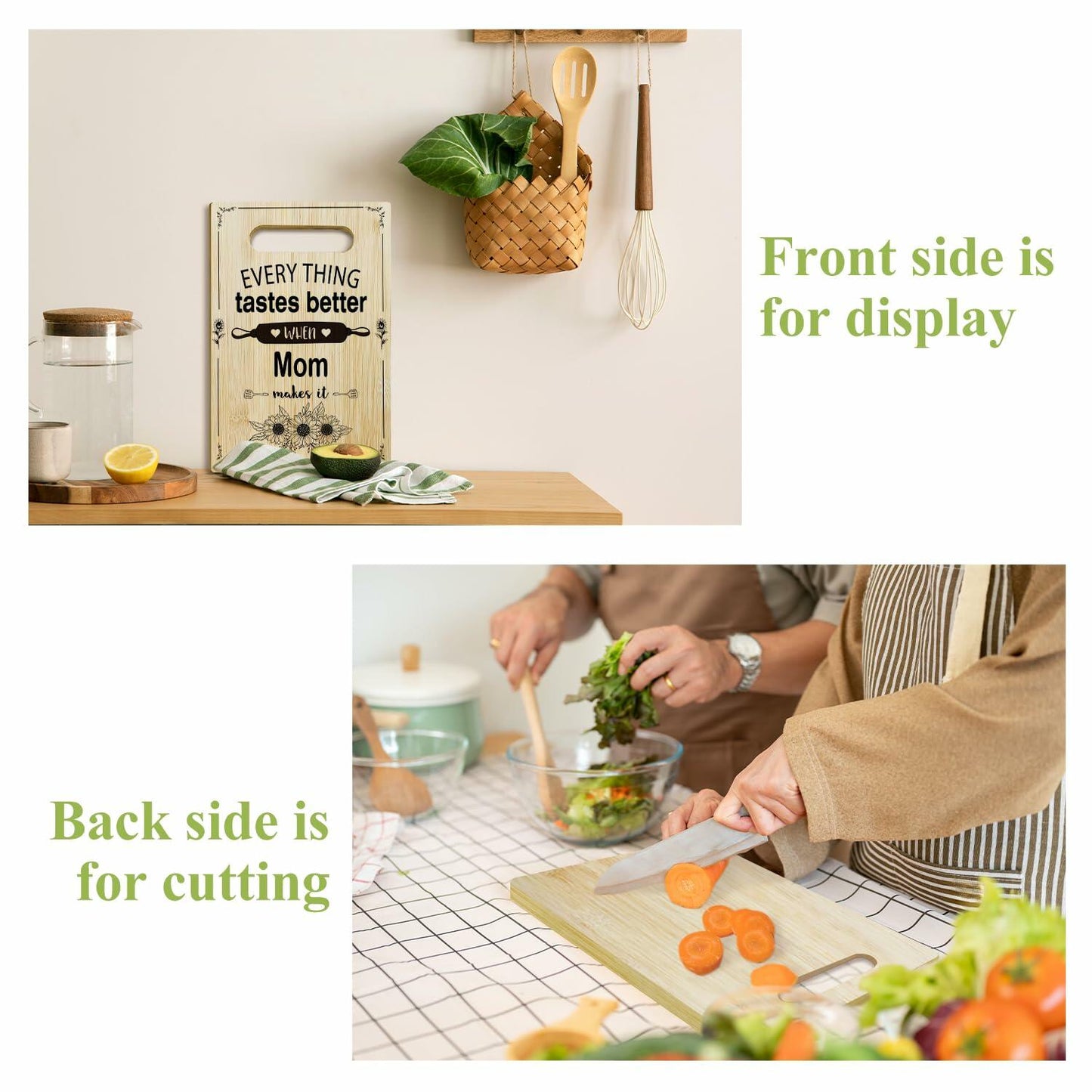 DOIUCRO Gifts for Mom Bamboo Kitchen Cutting Board Wooden Serving Board