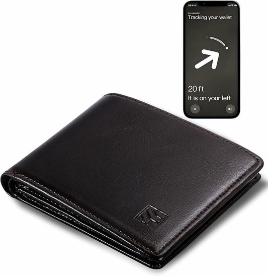 FLETUTE Full-Grain Leather Slim Airtag Wallet Mens Luxury Blue