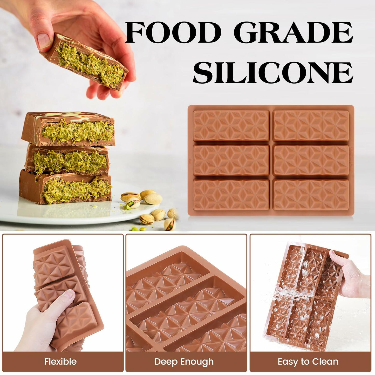 KASHME Chocolate Bar Mold Silicone Deep Large 1 Inch Brown 1 Pc