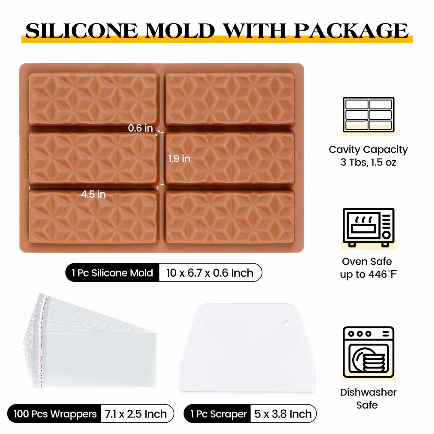 KASHME Chocolate Bar Mold Silicone Deep Large 1 Inch Brown 1 Pc