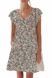 nclook Womens Summer Casual V Neck Mini Dress Ruffle Pockets Multicolour XL