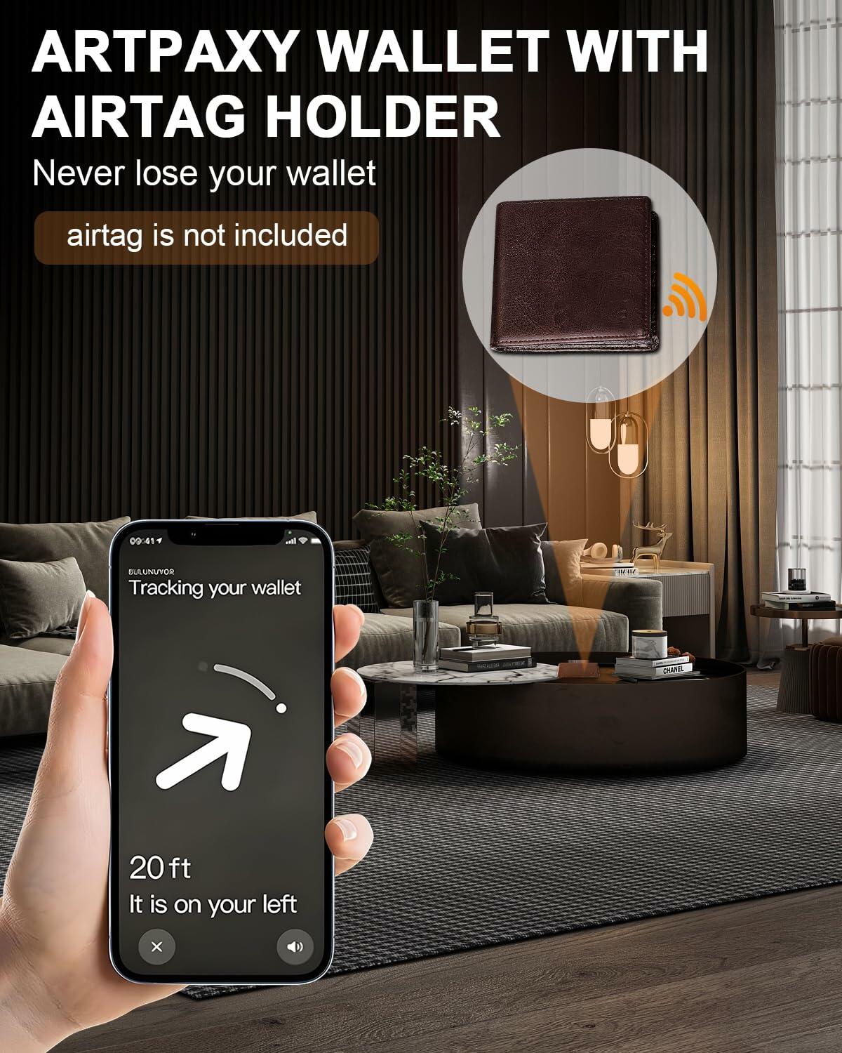 FLETUTE Full-Grain Leather Slim Airtag Wallet Mens Luxury Blue