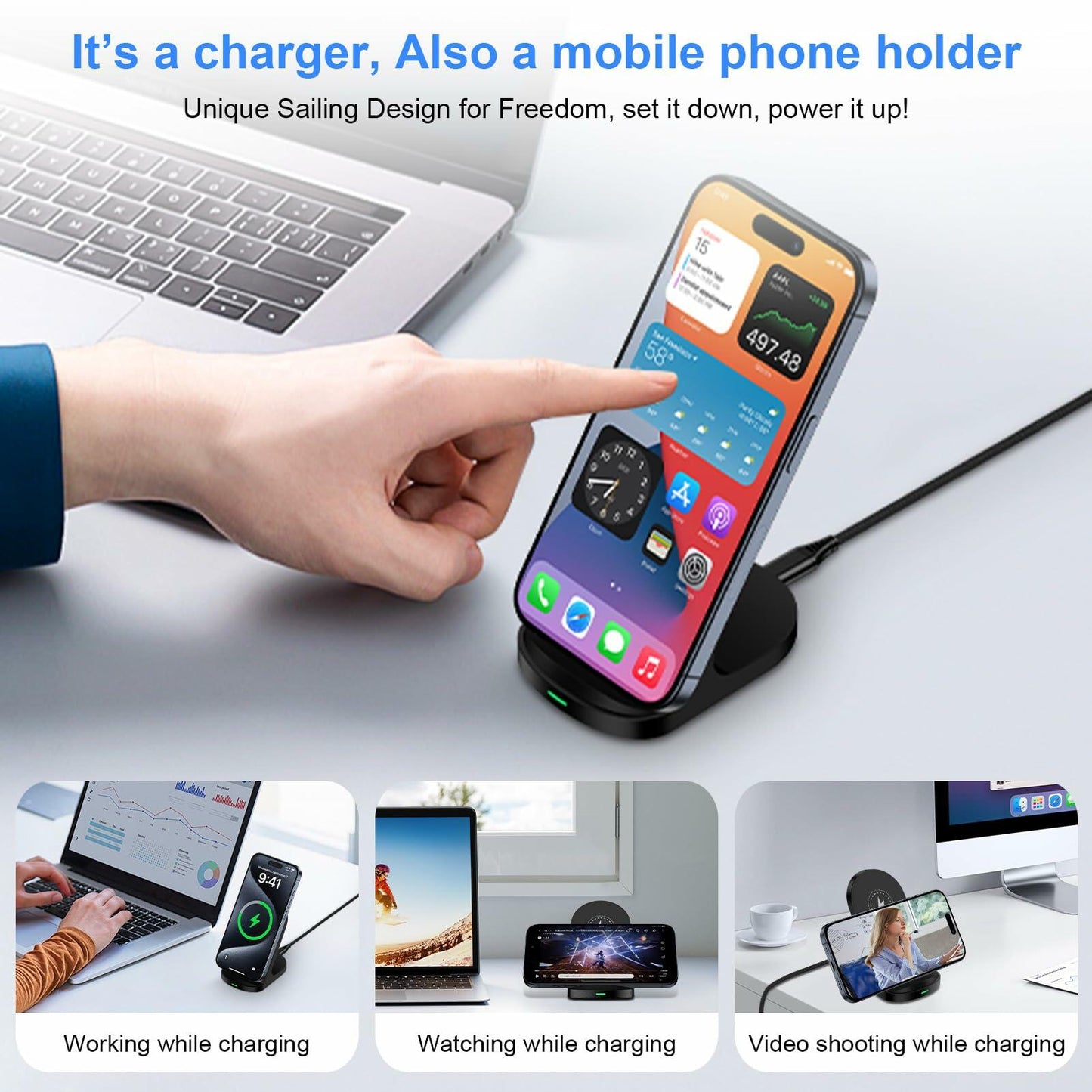 Sicodo Wireless Charger Stand 15W for Samsung S25 Ultra S24+ S23FE S22 S21 Black