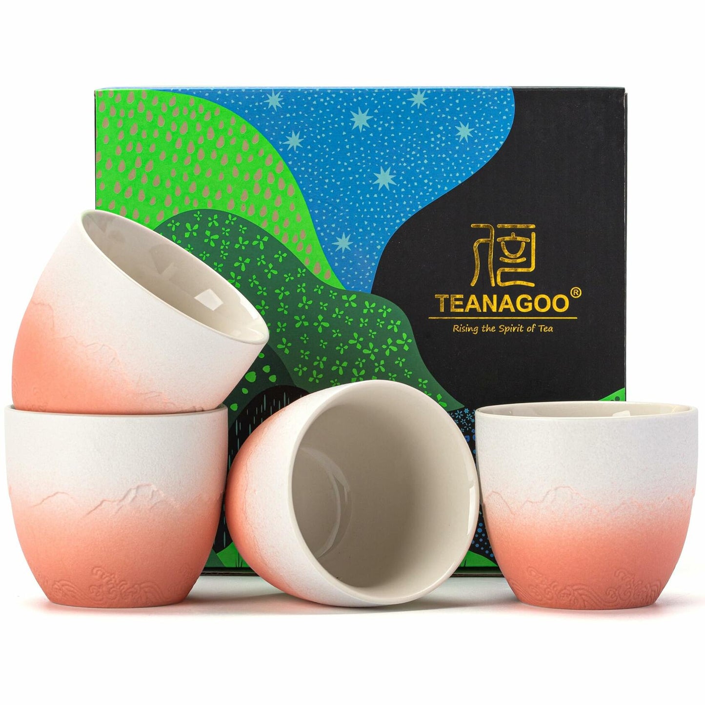 TEANAGOO Japanese Tea Cup 5.6oz Gradient Pink White 4 Pcs Box