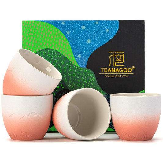 TEANAGOO Japanese Tea Cup 5.6oz Gradient Pink White 4 Pcs Box
