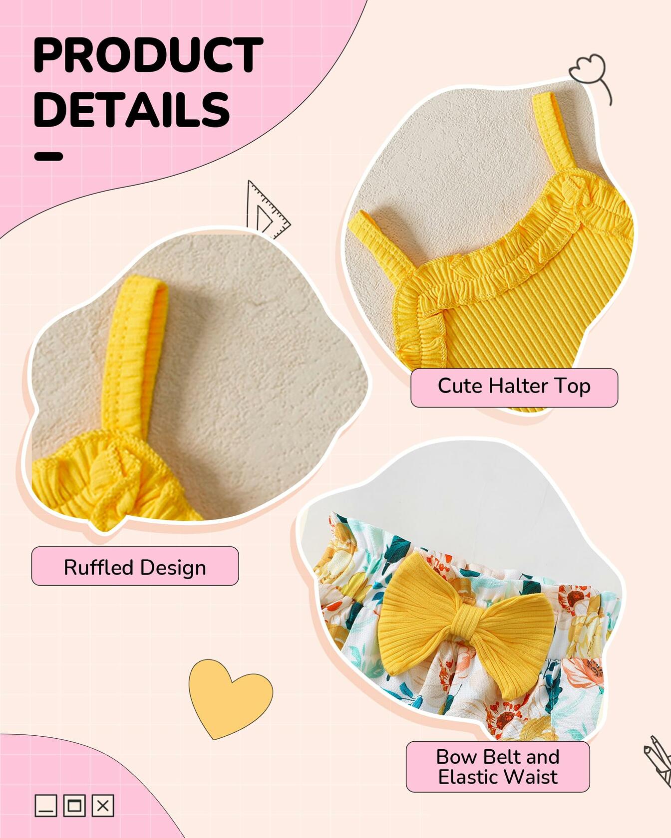 Kucnuzki Yellow Floral Sleeveless Tank Top Bow Tie Summer Shirt Size 3-4T