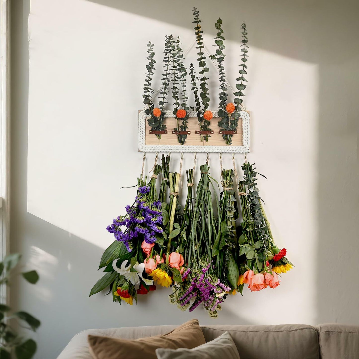 heiwinner Herb Drying Rack Hanging Rustic Wood 4-Compartment 15.7x5.9x0.59