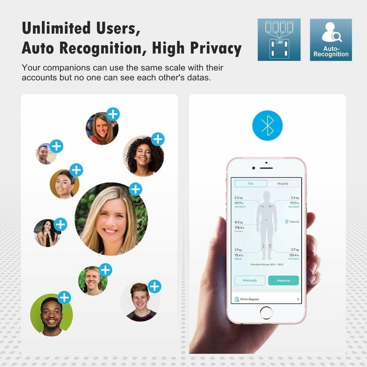 NUTRI FIT Smart Scale Body Weight BMI Muscle Fat Bluetooth 7-in-1 Black